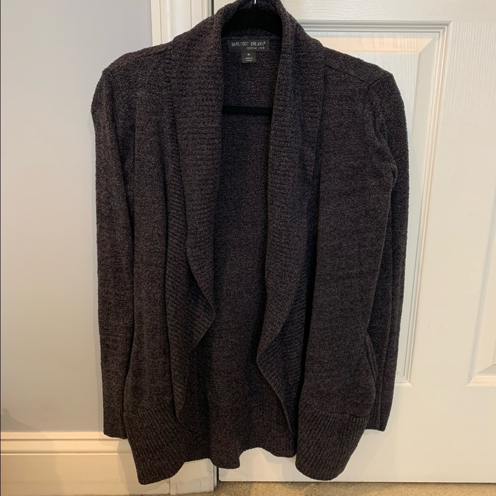 Barefoot Dreams CozyChic Cardigan in size Medium & color Carbon/Black Heather